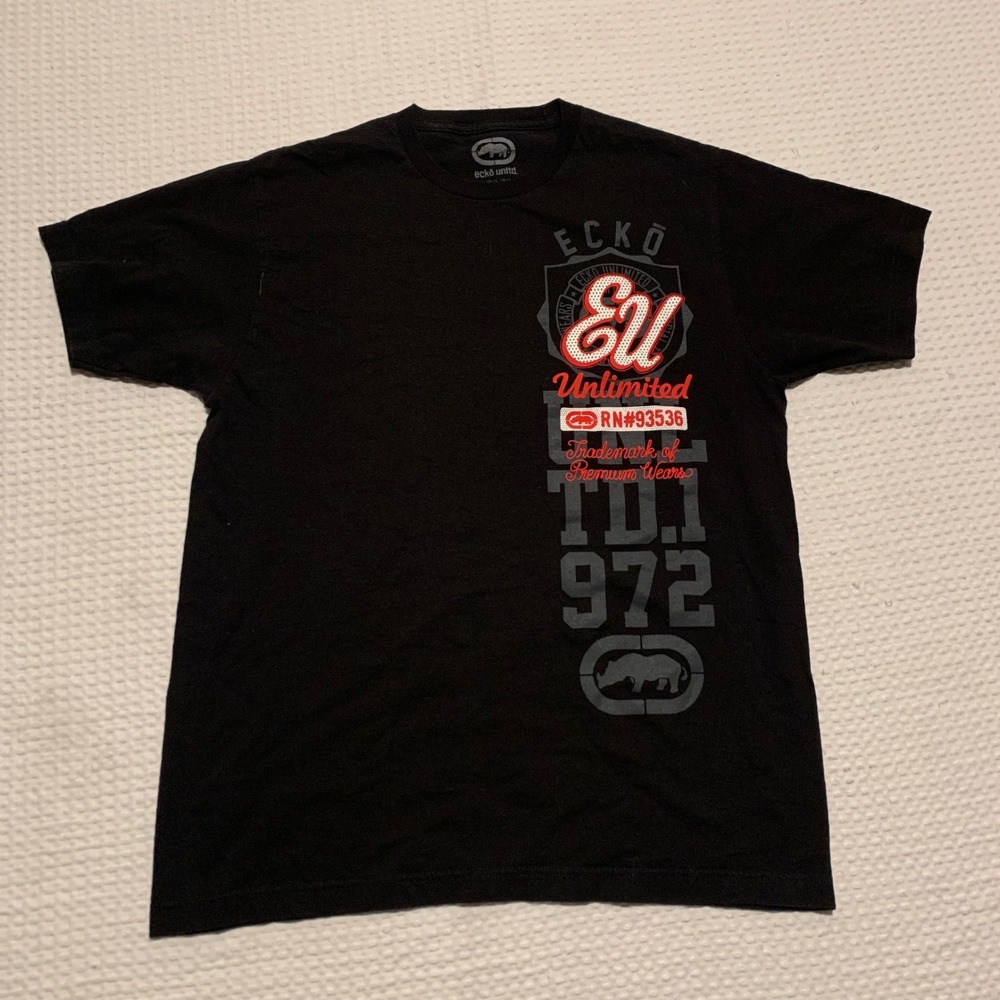 Ecko Unltd Mens Black Graphic T-Shirt Short Sleeve Rhino Logo Size L